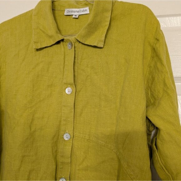 Christopher Calvin Linen Tunic Womens Size Small Chartreuse Yellow Lagenlook - Picture 2 of 12